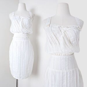 2 Piece Skirt Set Pencil Crop Top Tank Sheer Stripes Halter